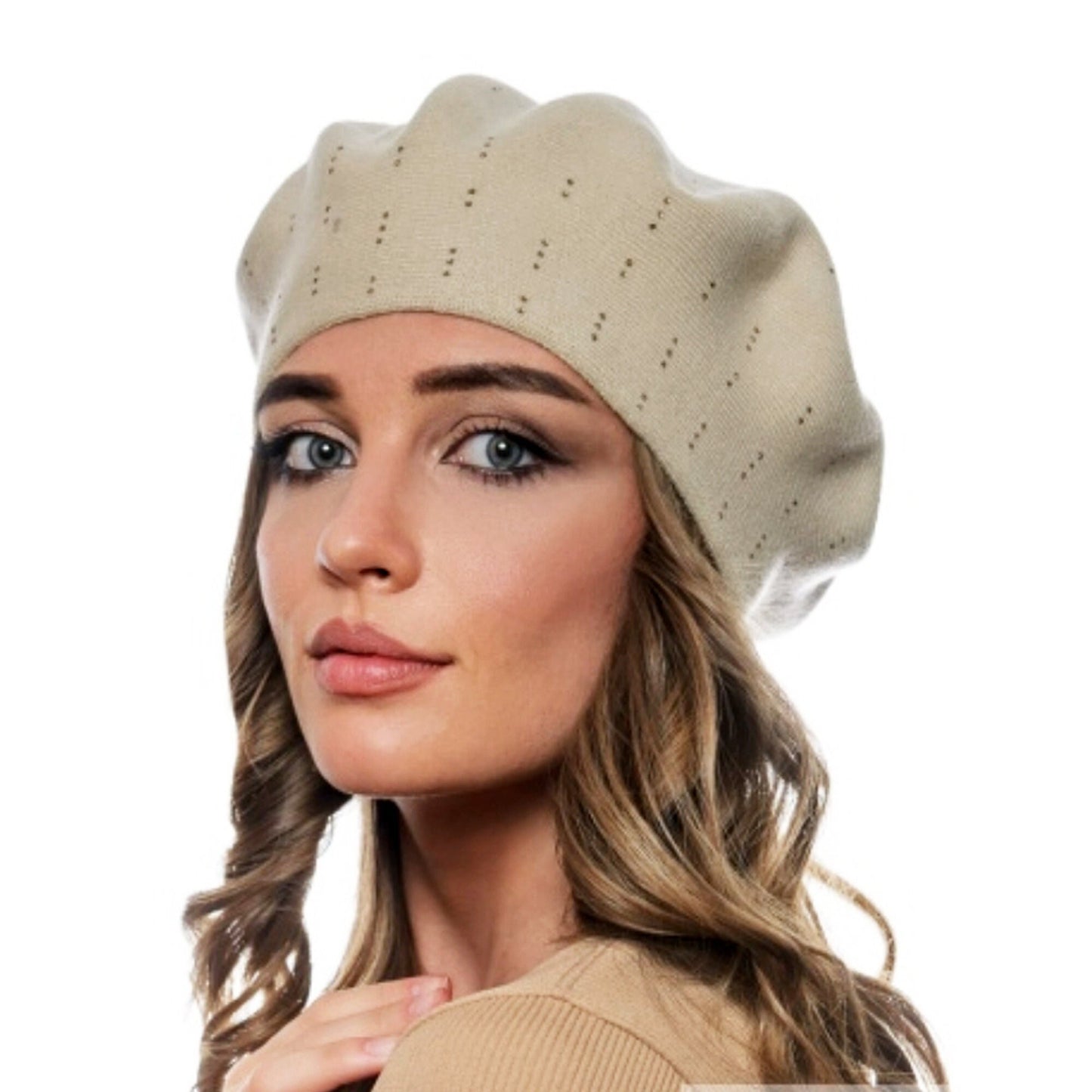 FALL WOMAN BERET, Beret Hat, Women's Hat, Knitted Beret Hat, Handmade Hat, Gift for Her, Slouchy Beret, Girl Beret, Rhinestones Decor