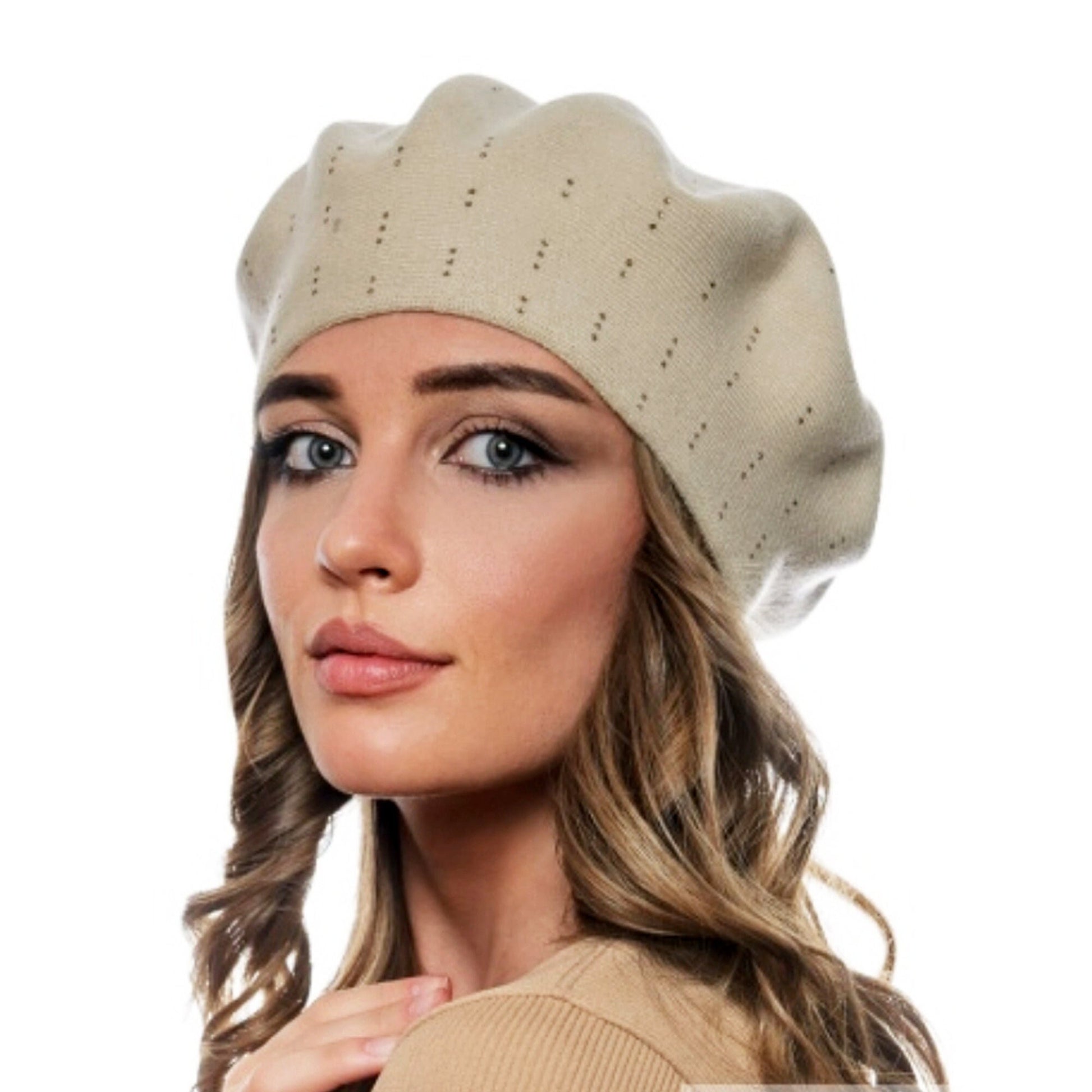 FALL WOMAN BERET, Beret Hat, Women's Hat, Knitted Beret Hat, Handmade Hat, Gift for Her, Slouchy Beret, Girl Beret, Rhinestones Decor