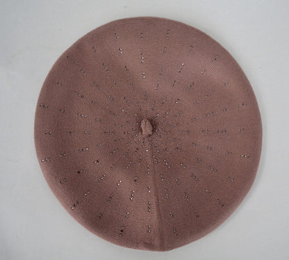 FALL WOMAN BERET, Beret Hat, Women's Hat, Knitted Beret Hat, Handmade Hat, Gift for Her, Slouchy Beret, Girl Beret, Rhinestones Decor