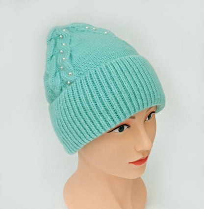 Women's braided slouchy beanie wool blend fleece lined hat – view 2