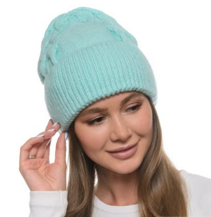 Women's braided slouchy beanie wool blend fleece lined hat – view 6