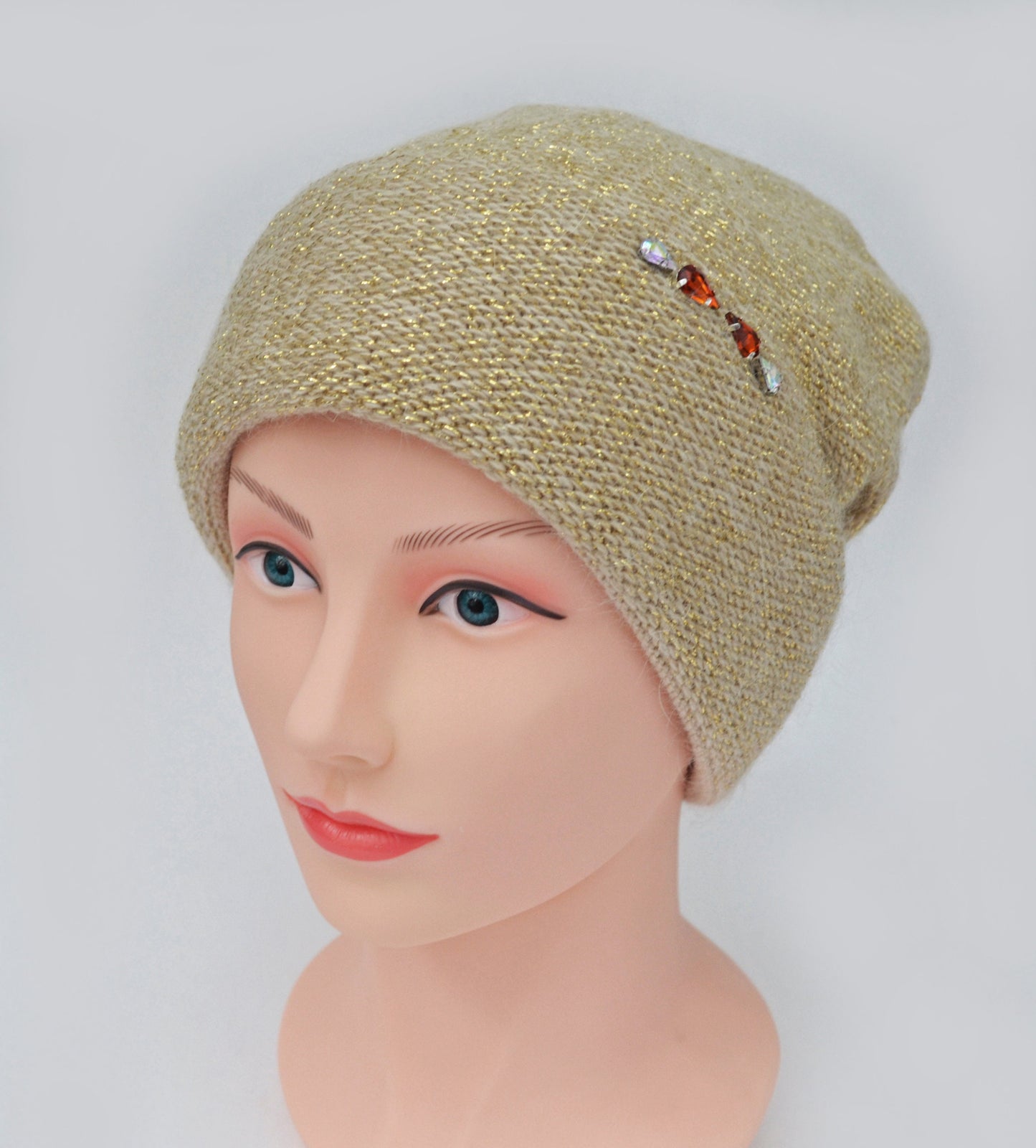 Mohair Wool Beanie: Knitted Slouchy Winter Hat with Fleece Lining