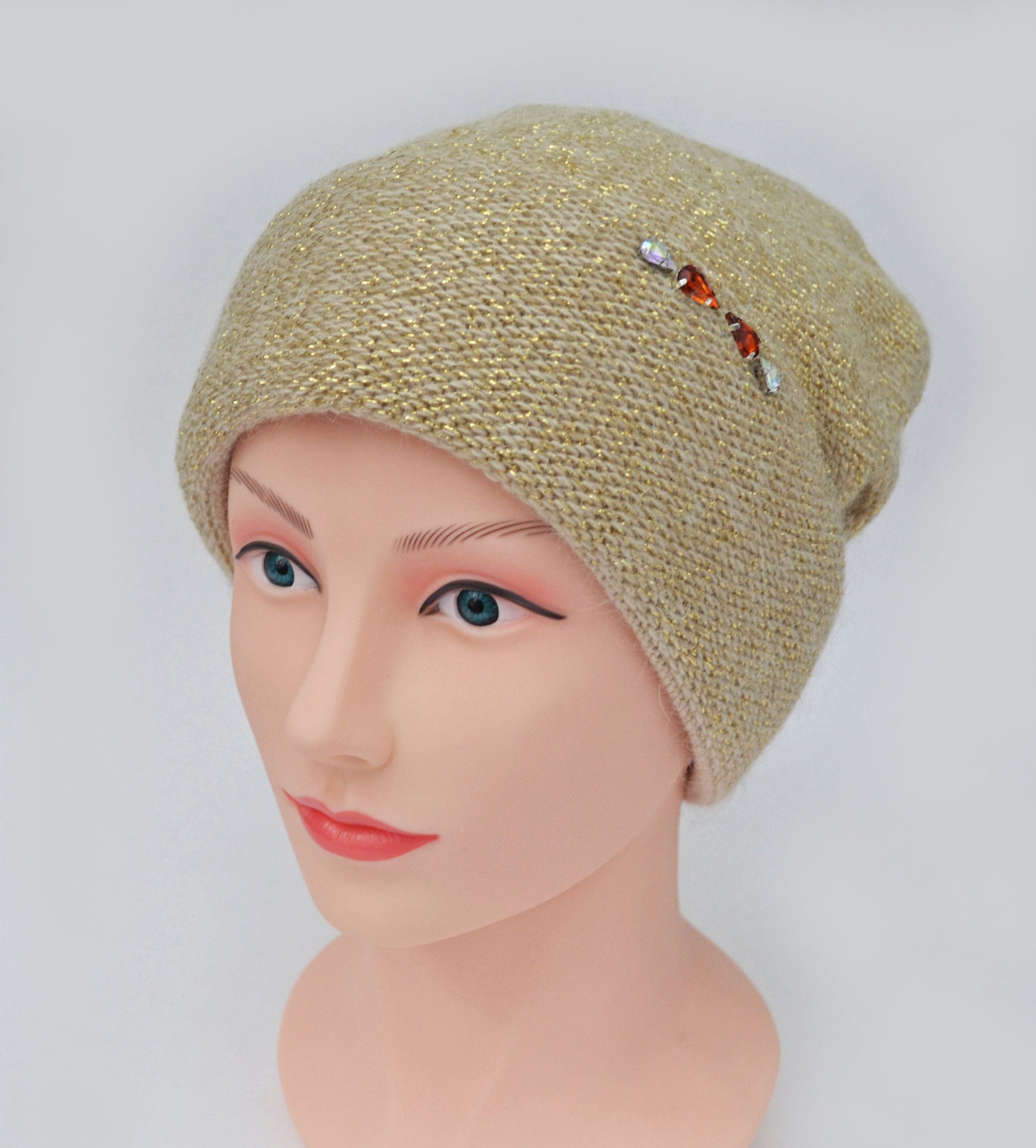 Mohair Wool Beanie: Knitted Slouchy Winter Hat with Fleece Lining