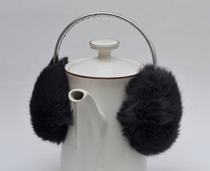 Gray / Dark Gray / Brown Rabbit Fur Ear Warmers – genuine rabbit fur – image 5