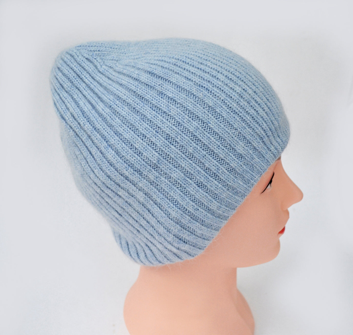 Angora Wool Beanie: Knitted Slouchy Winter Hat with Fleece Lining