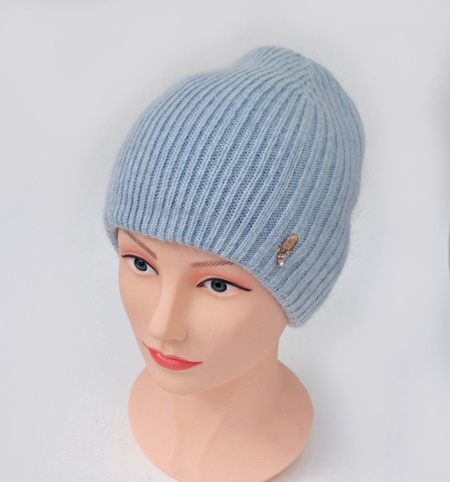 Angora Wool Beanie: Knitted Slouchy Winter Hat with Fleece Lining