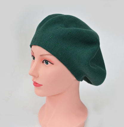 FALL WOMAN BERET, Beret Hat, Women's Hat, Knitted Beret Hat, Handmade Hat, Gift for Her, Slouchy Beret, Girl Beret, Rhinestones Decor