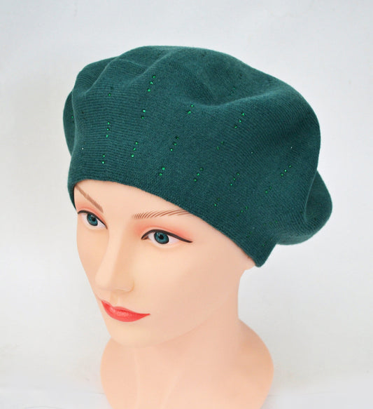 FALL WOMAN BERET, Beret Hat, Women's Hat, Knitted Beret Hat, Handmade Hat, Gift for Her, Slouchy Beret, Girl Beret, Rhinestones Decor