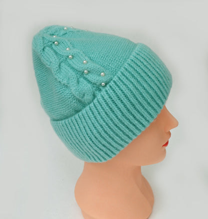 Women's braided slouchy beanie wool blend fleece lined hat – view 4