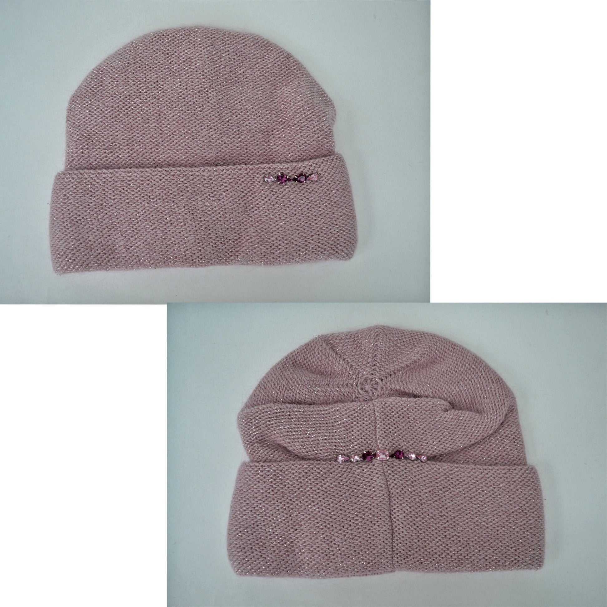 Mohair Wool Beanie: Knitted Slouchy Winter Hat with Fleece Lining