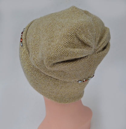 Mohair Wool Beanie: Knitted Slouchy Winter Hat with Fleece Lining