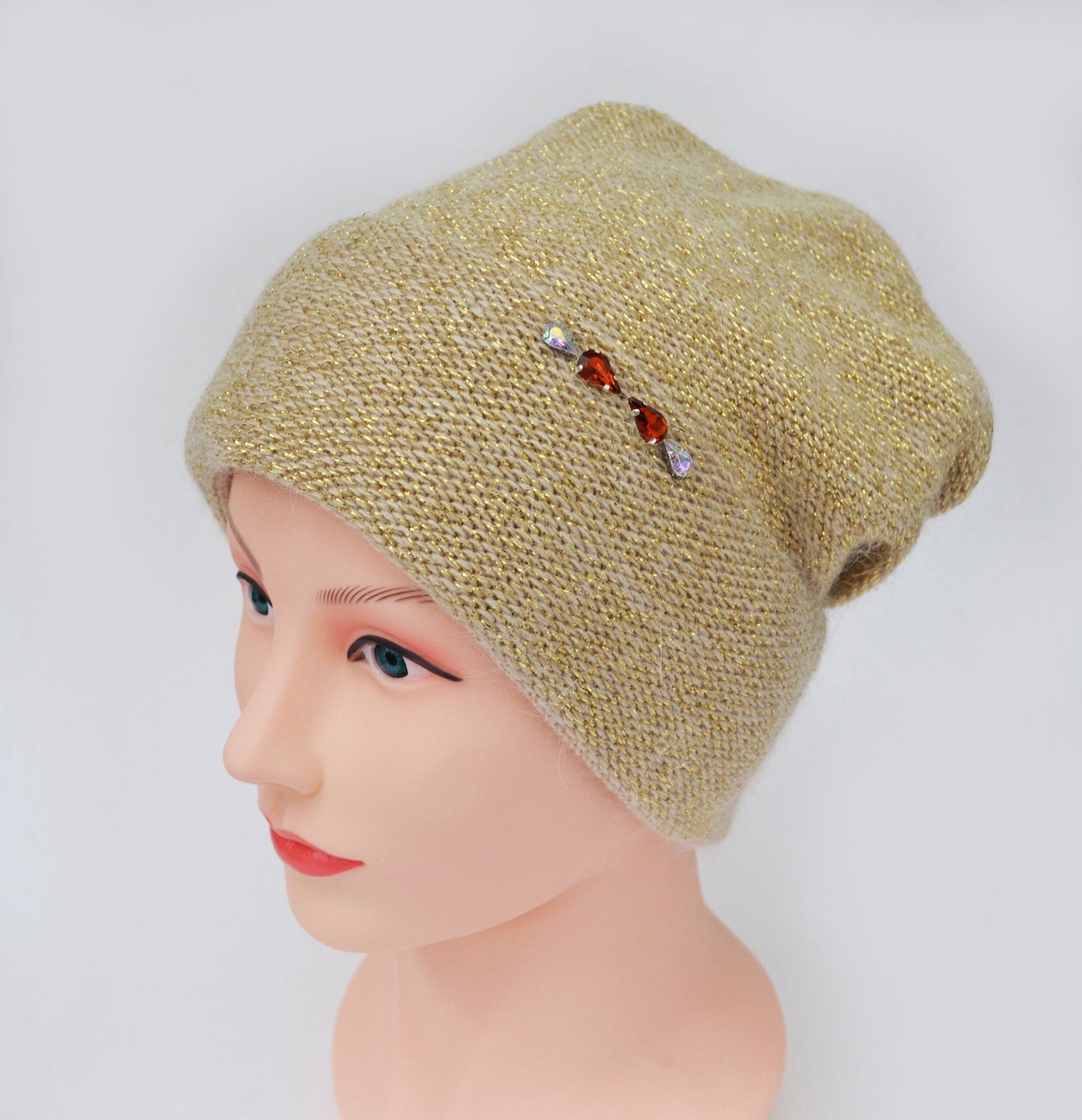 Mohair Wool Beanie: Knitted Slouchy Winter Hat with Fleece Lining