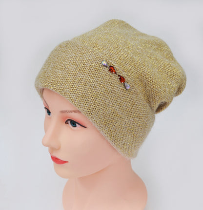 Mohair Wool Beanie: Knitted Slouchy Winter Hat with Fleece Lining