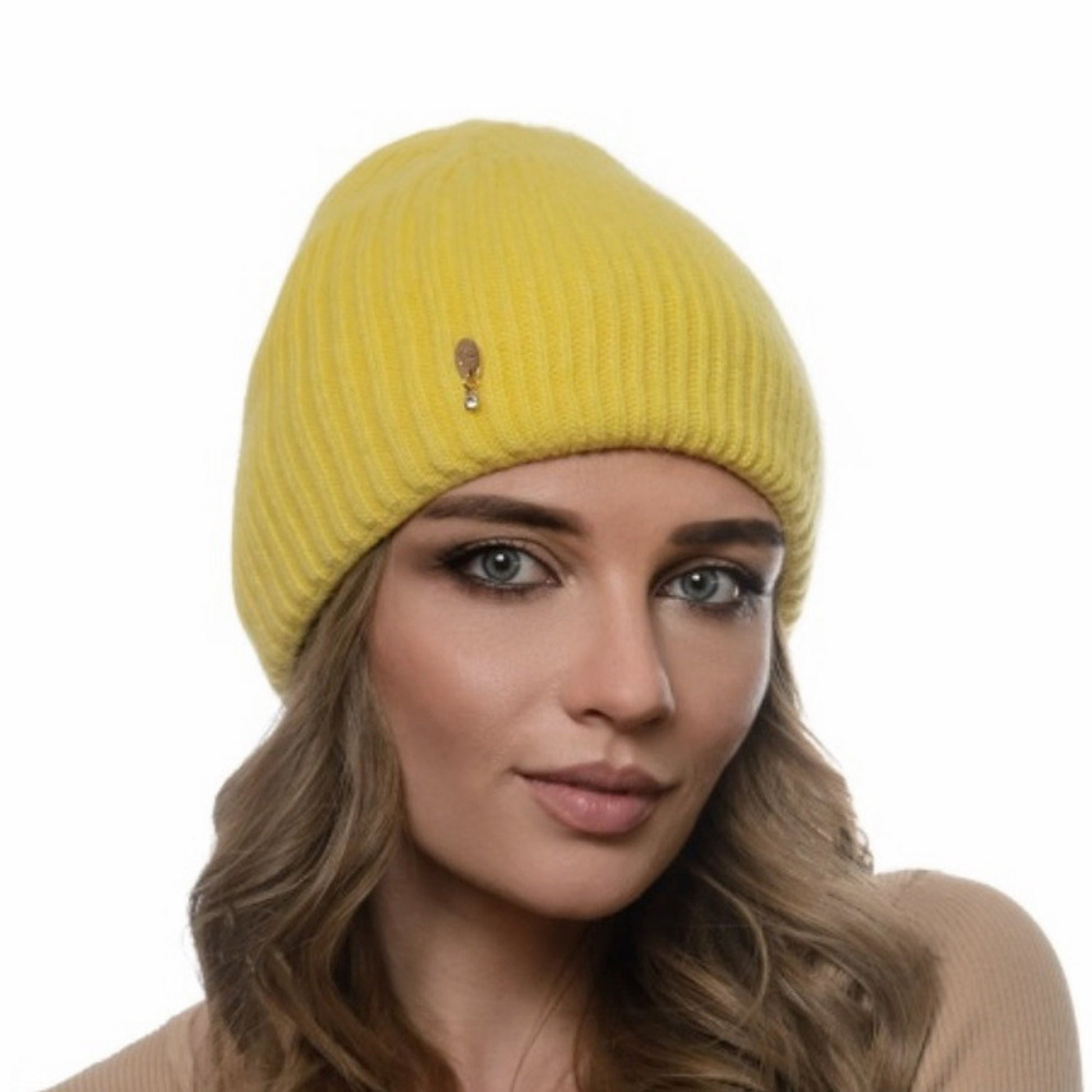 Angora Wool Beanie: Knitted Slouchy Winter Hat with Fleece Lining