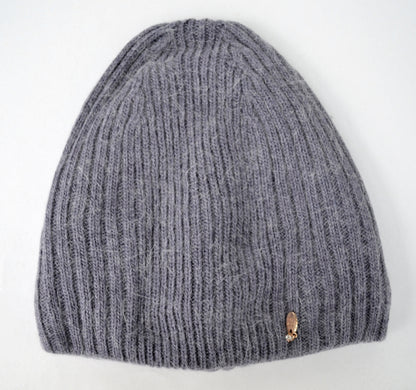 Angora Wool Beanie: Knitted Slouchy Winter Hat with Fleece Lining