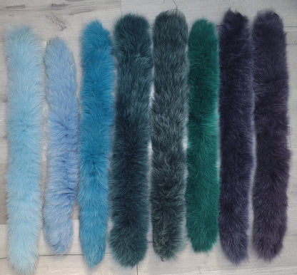 Blue real fox fur hood trim made from fox tail fur – Single – view 6