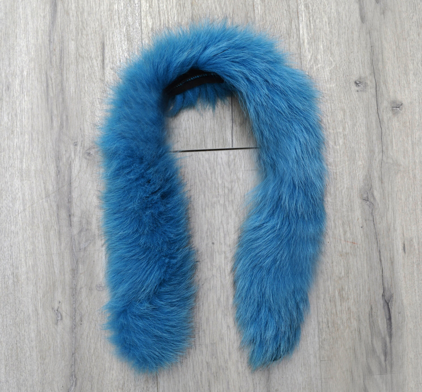 Blue real fox fur hood trim made from fox tail fur – Single – view 1