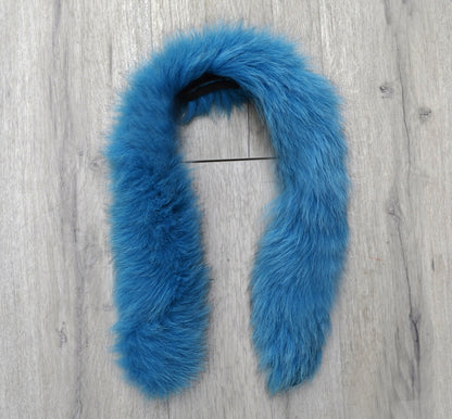 Blue real fox fur hood trim made from fox tail fur – Single – view 1