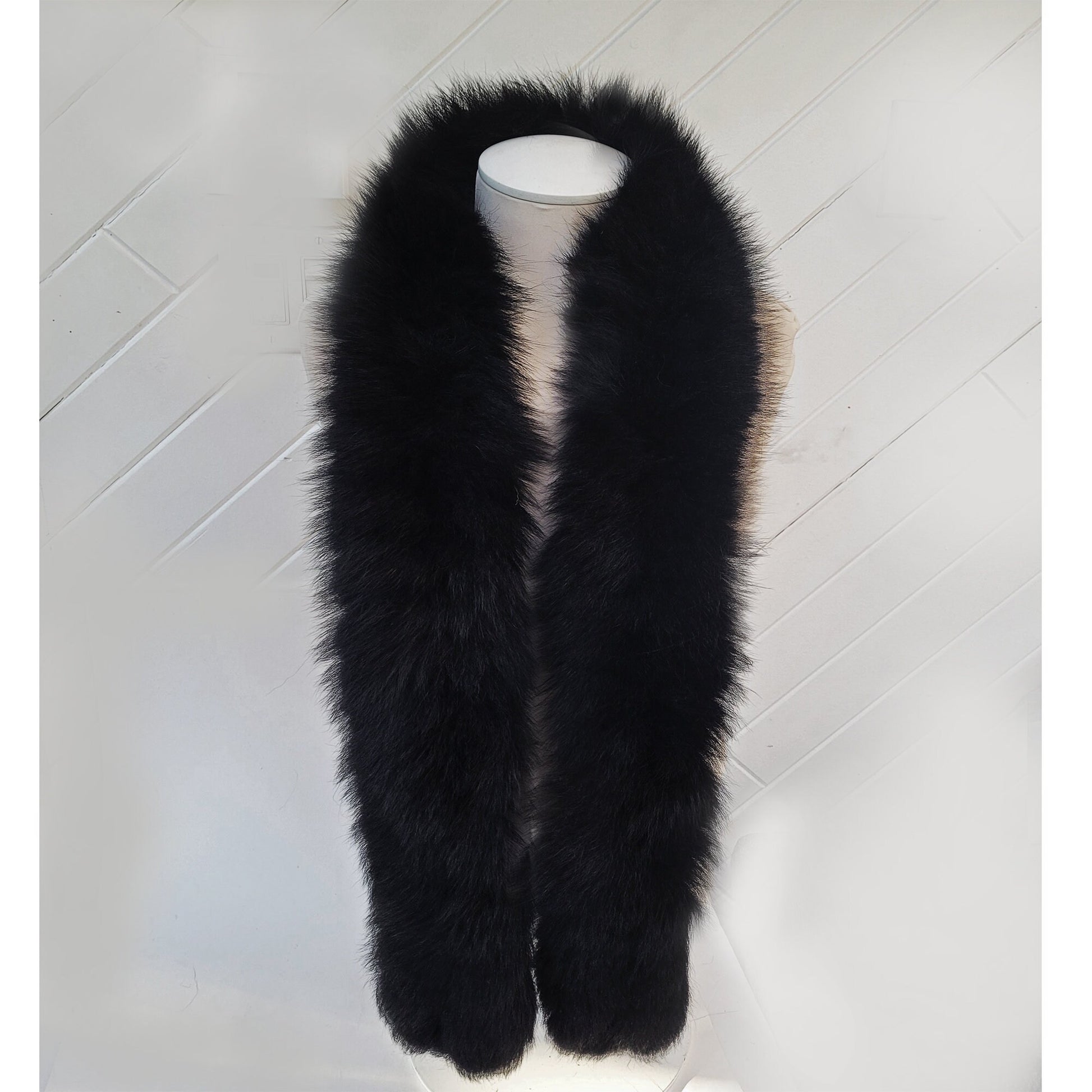 BY ORDER Extra Long 120 cm and more Real Black Fox Fur (TAIL) Collar, Fur Trim for Hood, Cardigan Fur Collar, Fur Scarf, Fur Ruff, Fur Hood