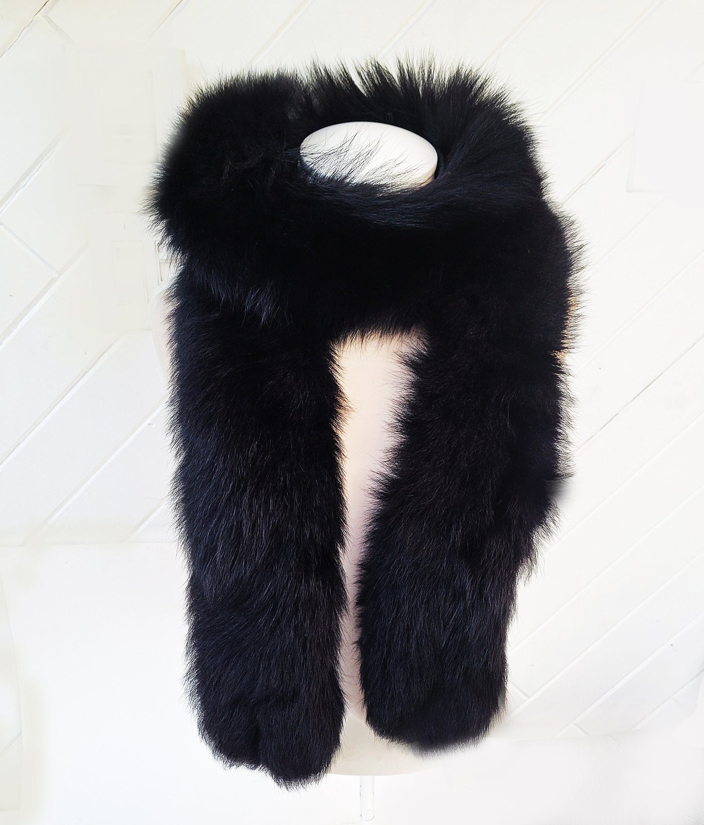 BY ORDER Extra Long 120 cm and more Real Black Fox Fur (TAIL) Collar, Fur Trim for Hood, Cardigan Fur Collar, Fur Scarf, Fur Ruff, Fur Hood