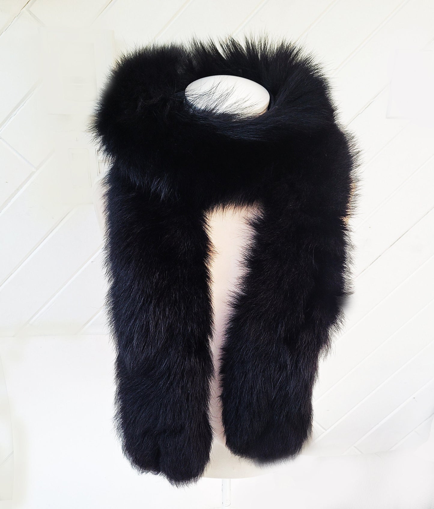 BY ORDER Extra Long 120 cm and more Real Black Fox Fur (TAIL) Collar, Fur Trim for Hood, Cardigan Fur Collar, Fur Scarf, Fur Ruff, Fur Hood