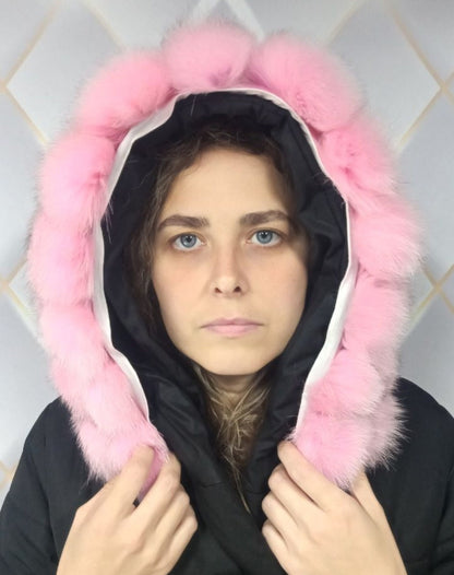 Raccoon Look real fox fur hood trim made from fox tail fur – Cubes – view 3