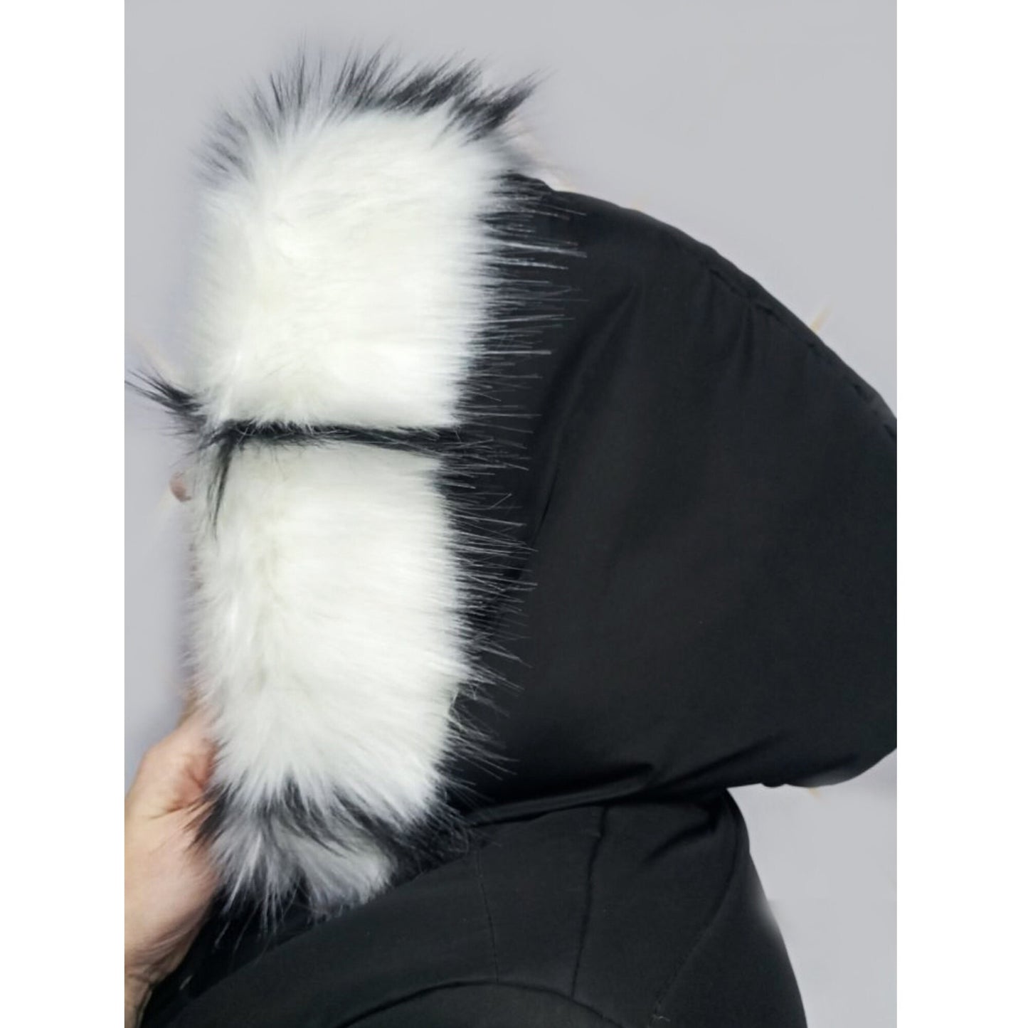 BY ORDER White Black Striped Faux Fur Vegan Trim Hood 70 cm, Faux Fur Collar Trim, Fur Fabric, Fur Ruff, Faux Fur Hood, Hood Fur Jacket, Fur
