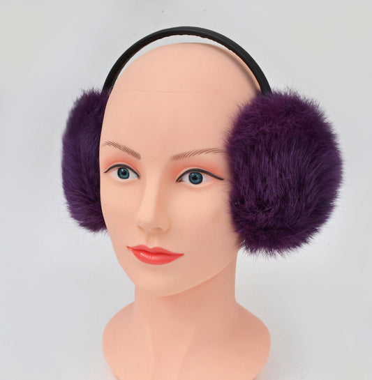 Real Fur Earmuffs, Rabbit Fur Ear Warmer, Purple Earmuffs, Large Ear Muffs, Fluffy Ear Muffs, Earmuffs Women, Rabbit Fur, Ear Warmers
