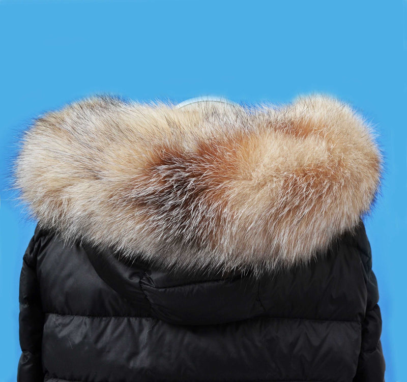 Large Beige Brown Fox Fur Trim, Collar for Hood (PIECES), 80 cm
