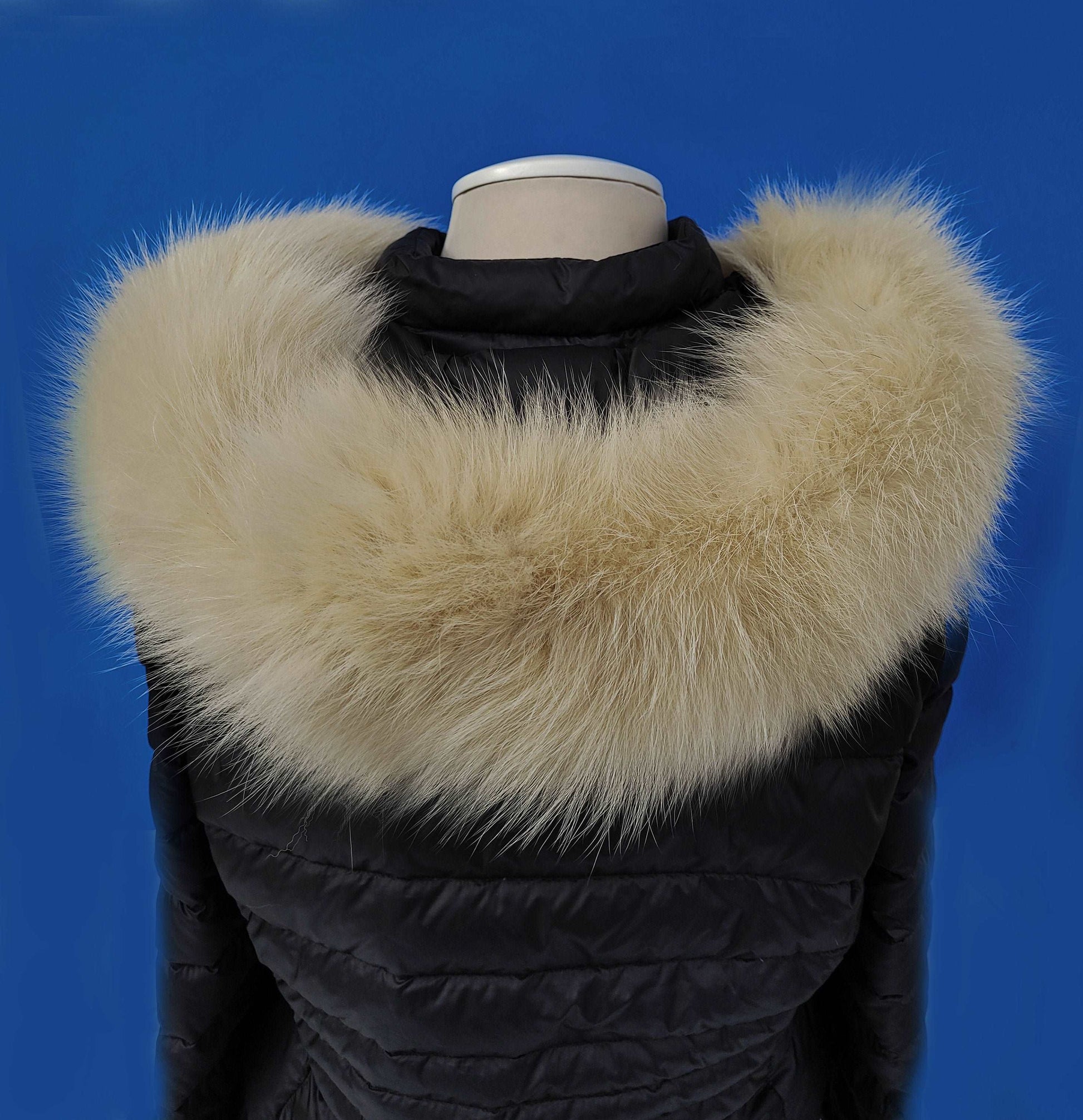 Large Beige Fox Fur Trim, Collar for Hood (PIECES), 80 cm