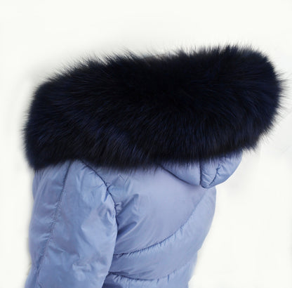 Navy Blue Real Fur Replacement for Hood – genuine Arctic fox fur pieces – image 3