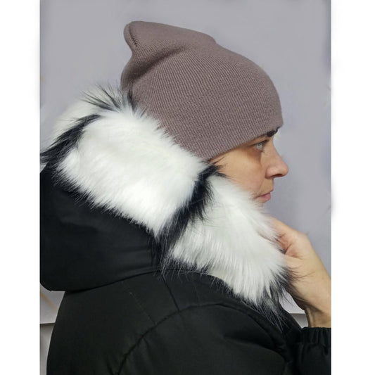BY ORDER White Black Striped Faux Fur Vegan Trim Hood 70 cm, Faux Fur Collar Trim, Fur Fabric, Fur Ruff, Faux Fur Hood, Hood Fur Jacket, Fur