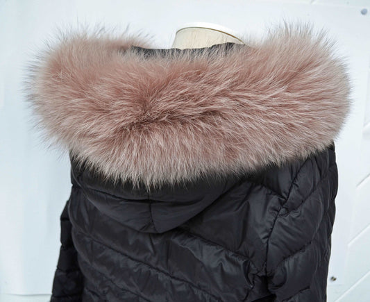 Large Brown (CAPPUCHINO) Fox Fur Trim, Collar for Hood (PIECES), 80 cm