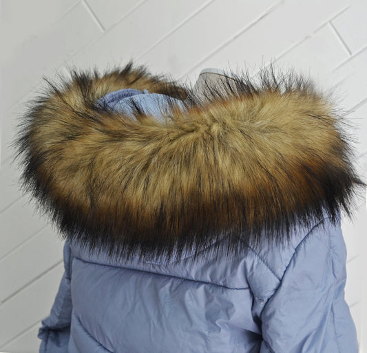 BY ORDER Faux Fur Vegan Trim Hood 70 cm, Large Faux Fur Collar Trim, Faux Raccoon Fur, Fur Ruff, Faux Fur Hood, Hood Fur Jacket, Fur stripe