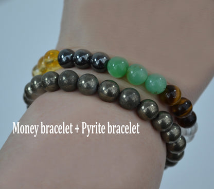 Money Wealth Bracelet, Prosperity Bracelet, Good Luck, Abundance Bracelet, Aventurine, Citrine, 8MM Beaded Bracelet, Gift for her