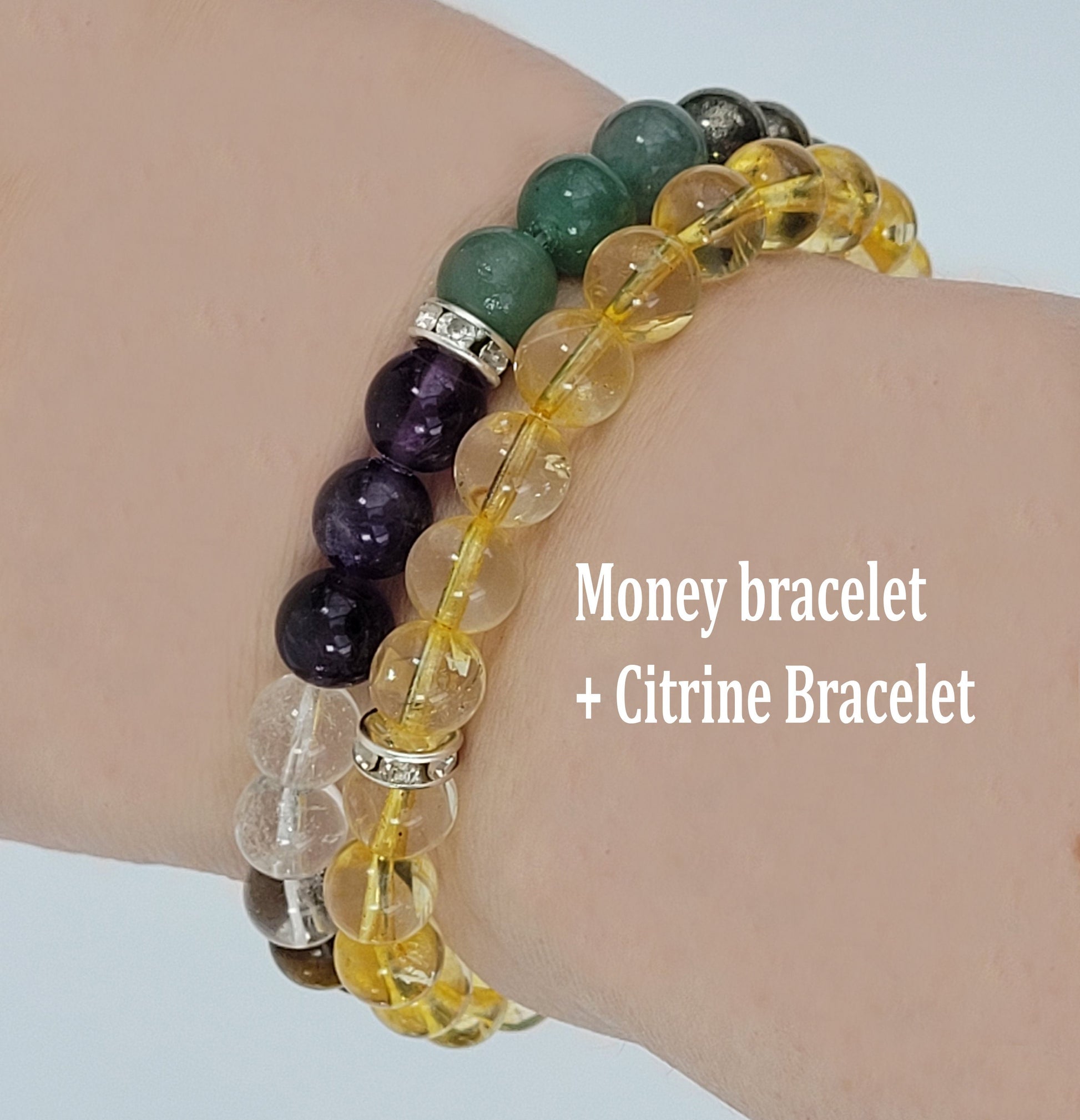 Money Wealth Bracelet, Prosperity Bracelet, Good Luck, Abundance Bracelet, Aventurine, Citrine, 8MM Beaded Bracelet, Gift for her