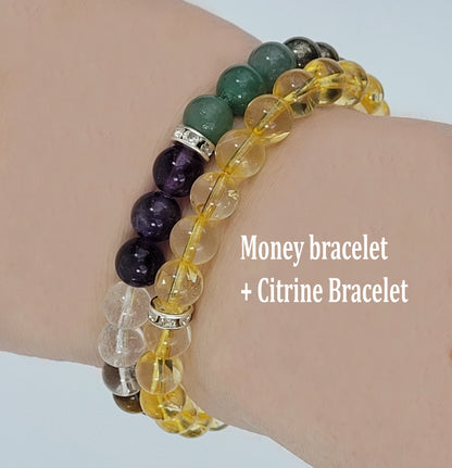 Money Wealth Bracelet, Prosperity Bracelet, Good Luck, Abundance Bracelet, Aventurine, Citrine, 8MM Beaded Bracelet, Gift for her