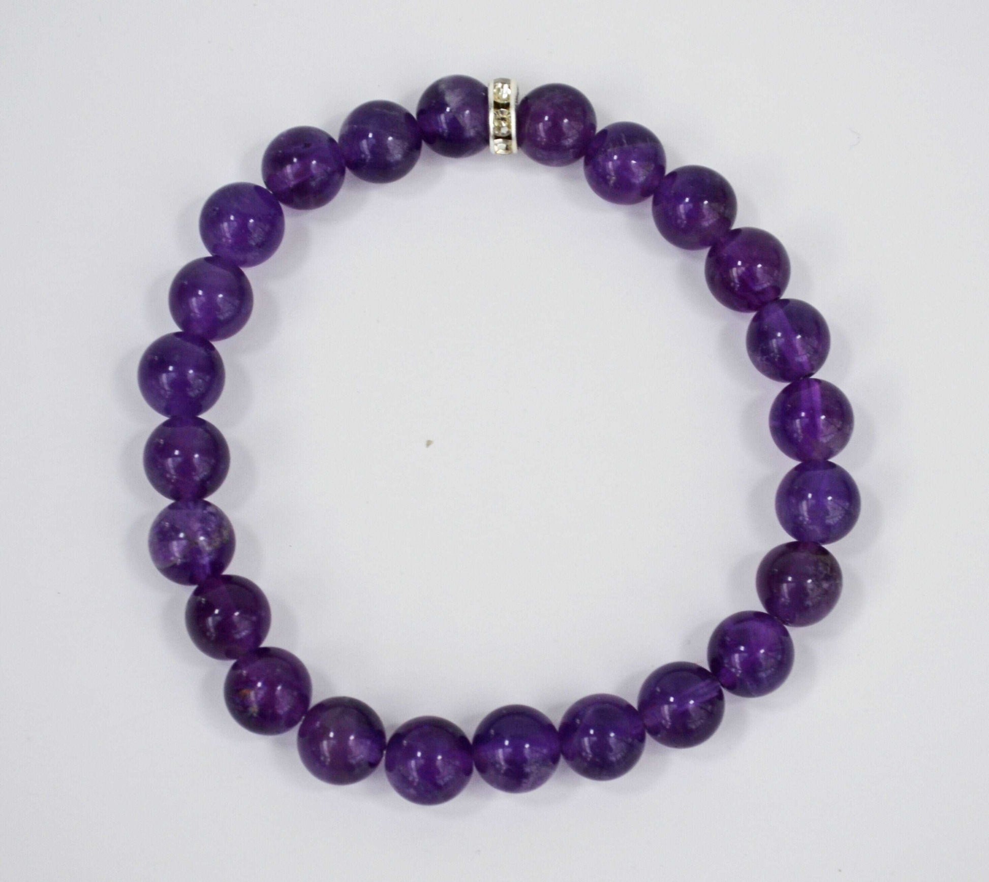 100% Natural Amethyst Bracelet, Purple Stone Bracelet, 8mm Gemstone Bracelet, Amethyst Stone Bracelet, Beaded Bracelet, Healing Bracelet