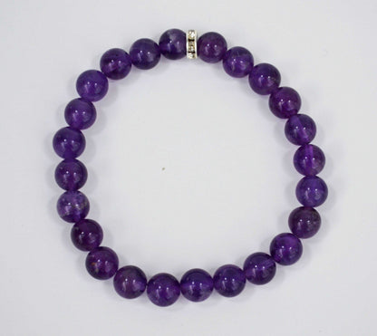 100% Natural Amethyst Bracelet, Purple Stone Bracelet, 8mm Gemstone Bracelet, Amethyst Stone Bracelet, Beaded Bracelet, Healing Bracelet