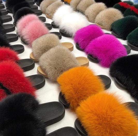 BY ORDER Real Fox Fur Slides Women Girl Beach Large Finnish Fox Fur Sandals Summer Slippers Fashion Fluffy Shoes Flip Flops