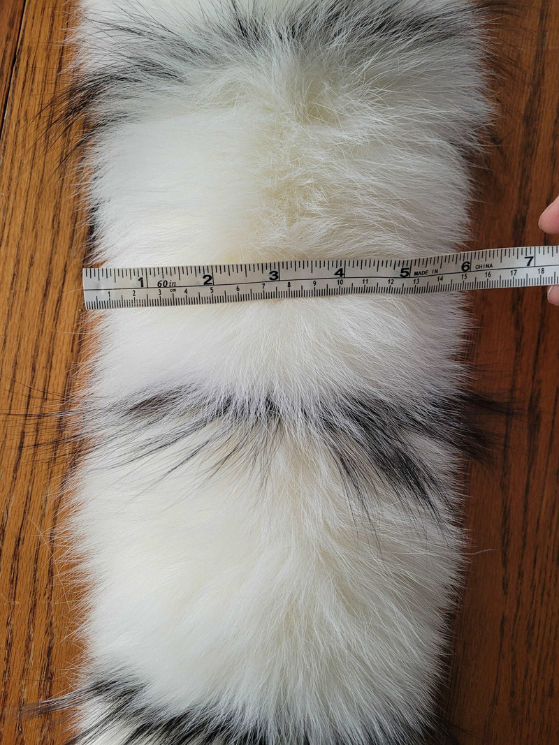 BY ORDER XXL Real Fox Fur (skin) Trim Hood with lining and buttons, White and Black Fox Fur Collar, Large Fur Scarf Ruff, Real Fur Hood
