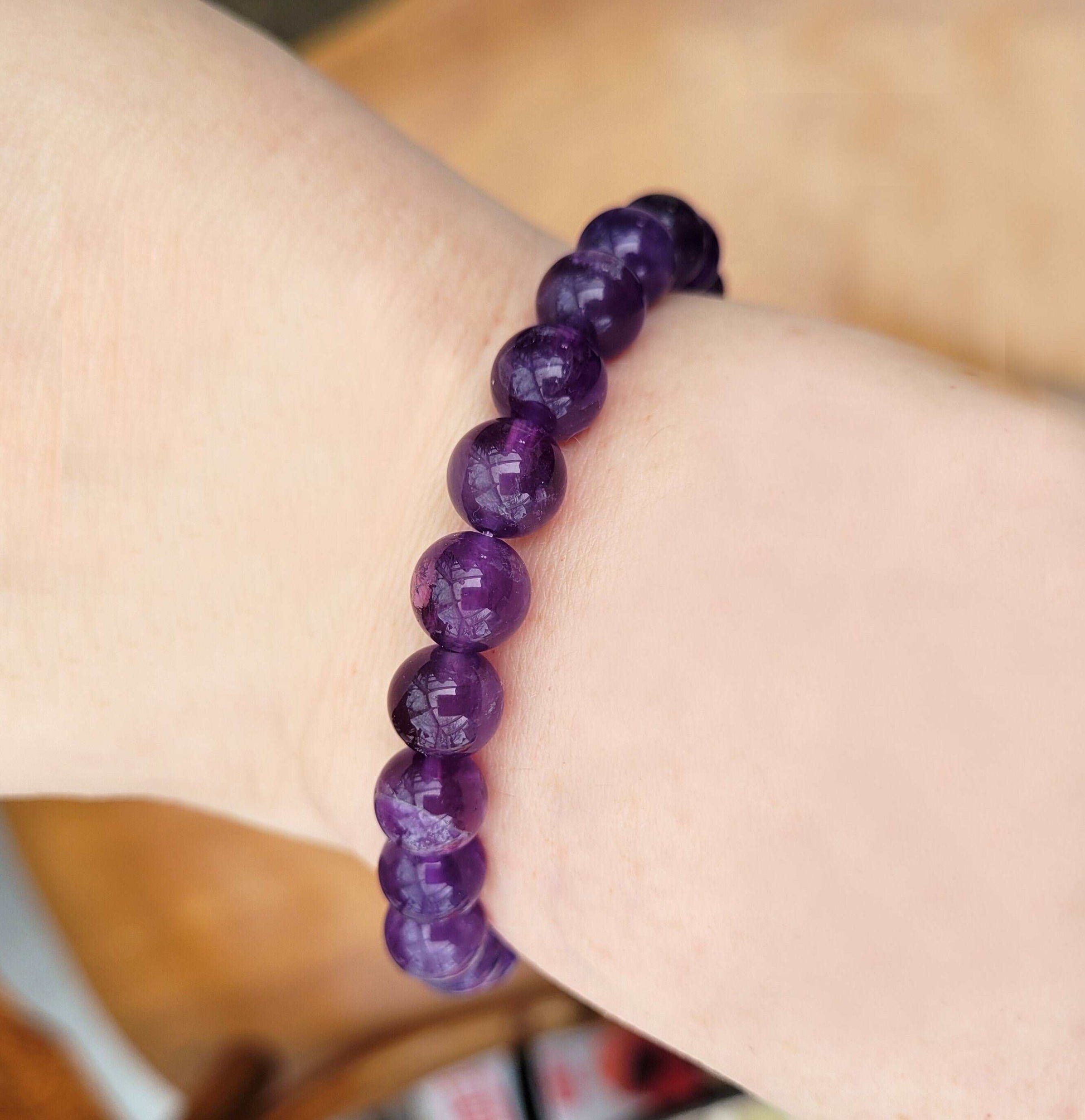 100% Natural Amethyst Bracelet, Purple Stone Bracelet, 8mm Gemstone Bracelet, Amethyst Stone Bracelet, Beaded Bracelet, Healing Bracelet