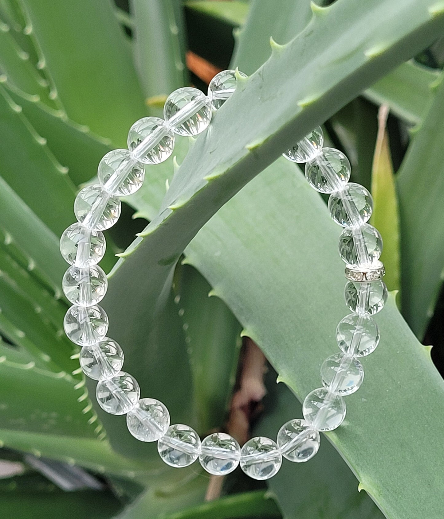 Beaded Bracelet, Clear Quartz Bracelet, White Stone 8 mm Beads Bracelet, 100% Natural Clear Quartz Stone, Round Bangle Bracelet, Healing
