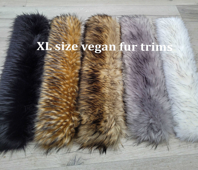 Extra Large Faux Fur Vegan Trim Hood 70 cm, Large Faux Fur Collar Trim, Faux Raccoon Fur, Fur Ruff, Faux Fur Hood, Hood Fur Jacket, Fur