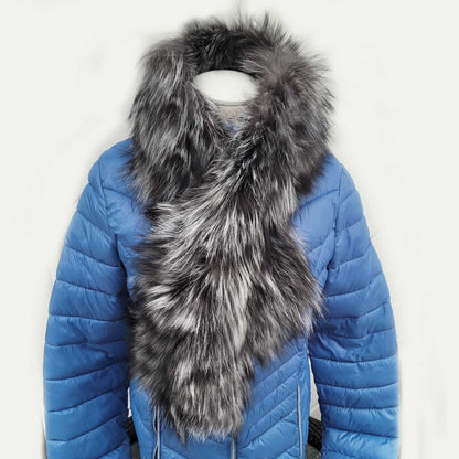 Silver fox fur scarf made from genuine fur pieces – view 6