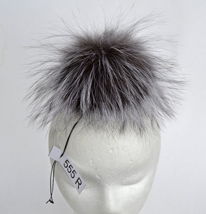 Natural Silver Silver Fox Pom Pom Pair – genuine silver fox fur – image 4