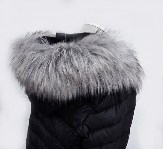 Gray Faux Raccoon Hood Trim – Dark Tips – 60–80 cm – product photo 1