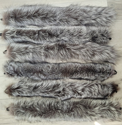 Silver Arctic fox fur hood trim cut from genuine Arctic fox pelt – size M – view 8