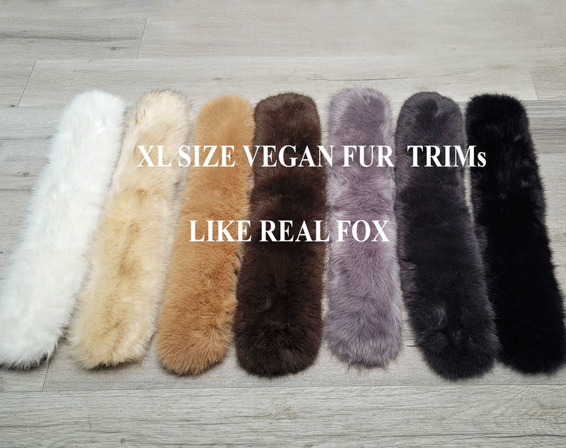 Extra Large Silky Faux Fur Vegan Trim Hood 70 cm, Large Faux Fur Collar Trim, Faux Fox Fur, Fur Ruff, Faux Fur Hood, Jacket, Like Real Fur