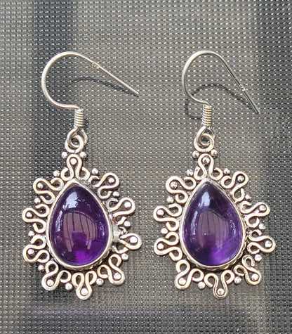 Purple Stone Earrings, 100% Natural Amethyst Earrings, 925 Sterling Silver Earrings, Amethyst Stone Earrings, Amethyst Earrings Dangle Women
